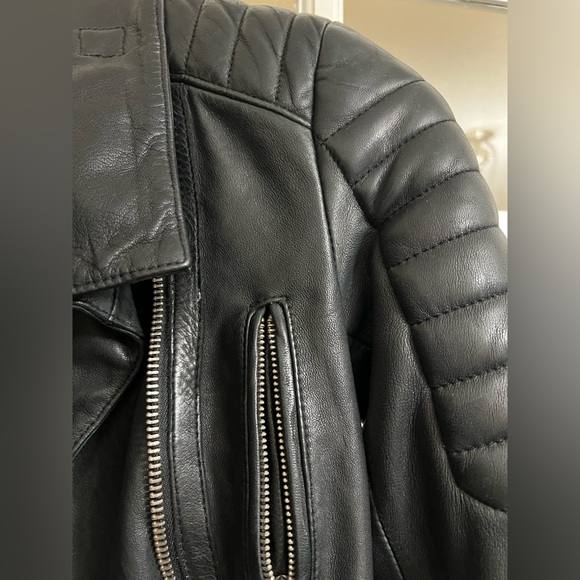 All Saints Women’s black leather moto jacket in size US 2, great condition - Picture 6 of 6